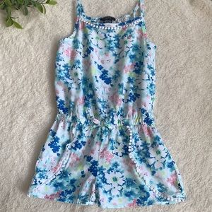 Nautica Girls 3T Blue Floral Watercolor Romper EUC